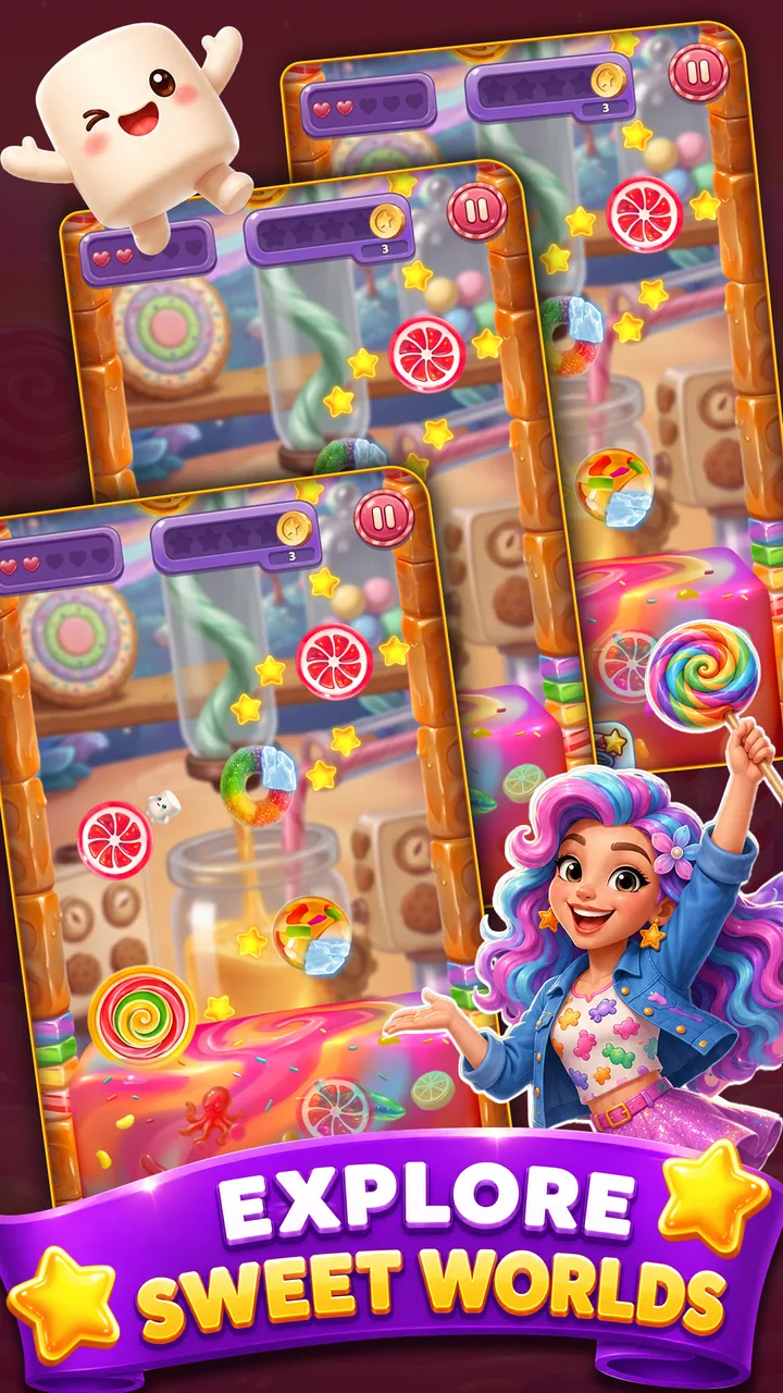 Gummy Wheels screenshot: explore sweet worlds